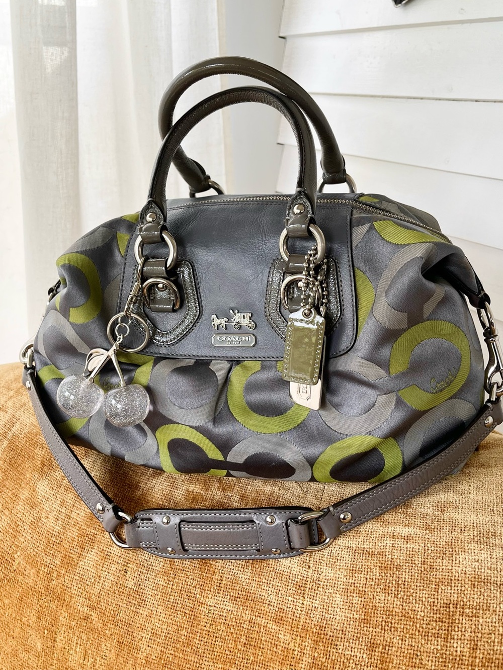 Coach Gray 🩶💚 Lime Signature Satchel with Leather Trim, EUC Y2K